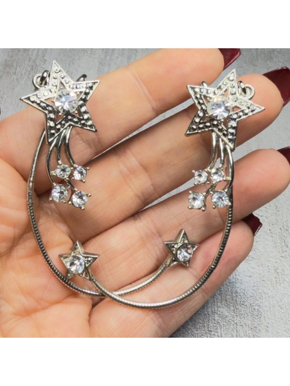 2002 Avon Sparkling Wrap Around Shooting Star Earrings Rhinestone Ear Cuff NOS - Picture 2 of 14
